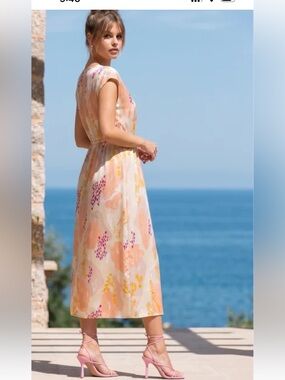 TAIFUN Floral V-Neck Midi Dress, size 6 (US)